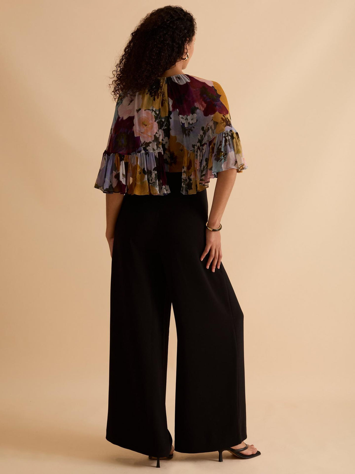 Florere Womens Floral Print Ruffle Cape Viscose Jumpsuit Multi/Black Size 16