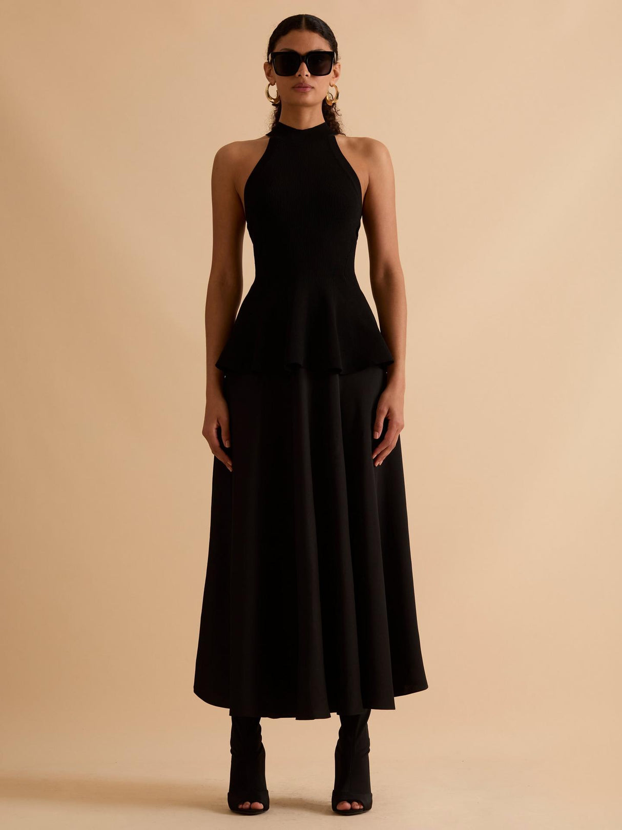 Florere Womens Regular Fit Knitted Halterneck Satin Skirt Dress 10 - Black