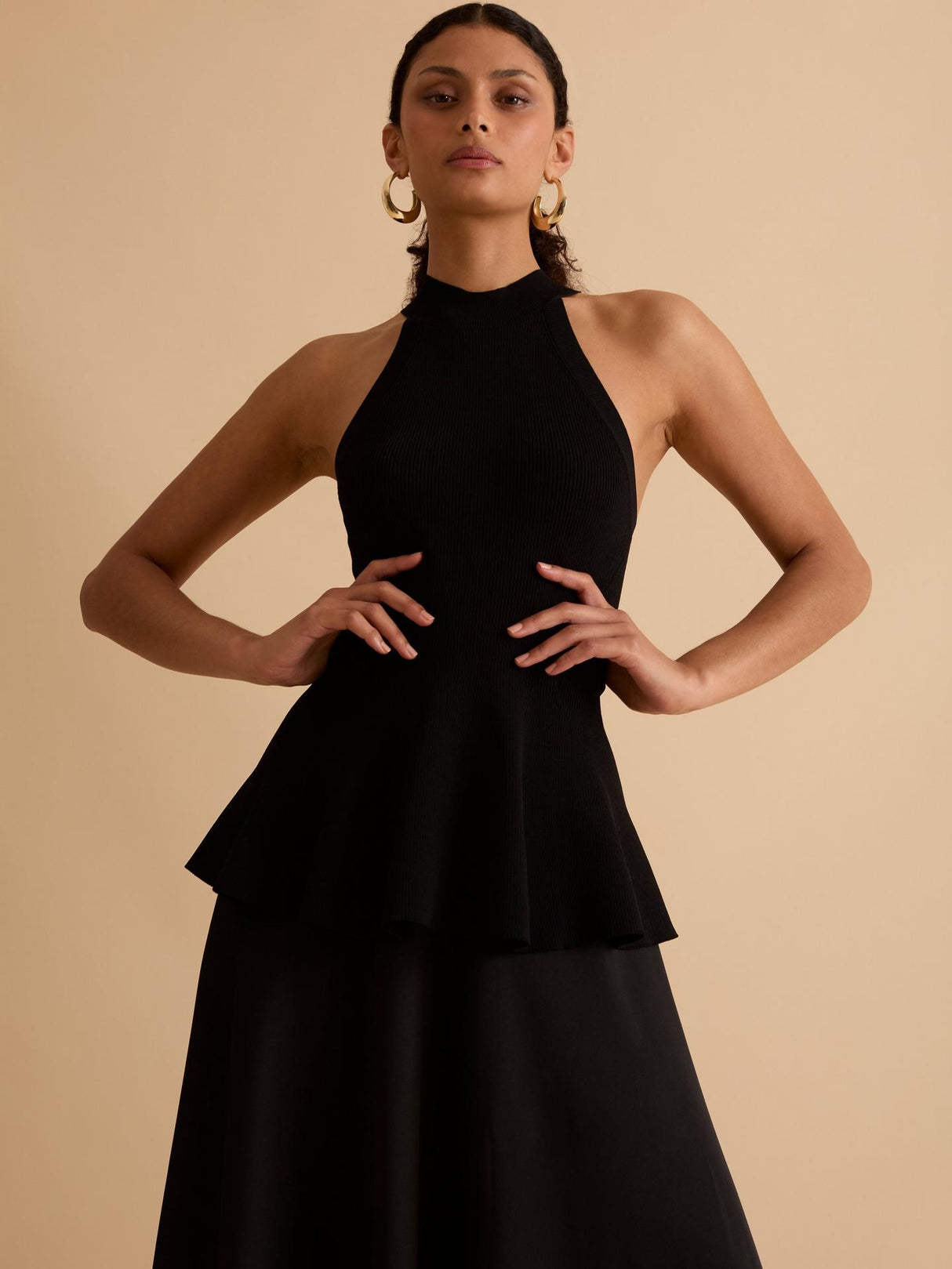 Florere Womens Regular Fit Knitted Halterneck Satin Skirt Dress 10 - Black