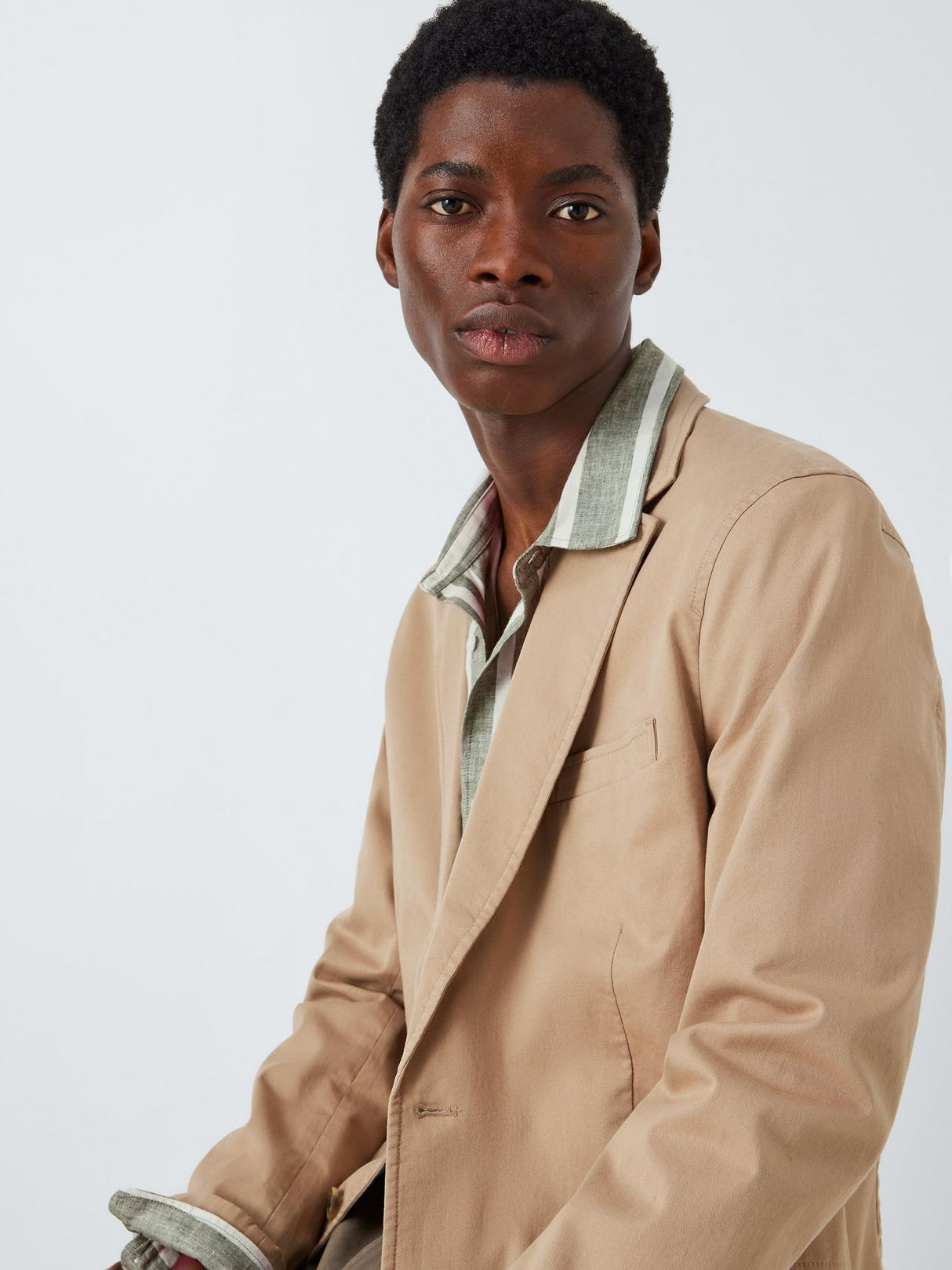 John Lewis Mens Cotton Regular Length Smart Casual Blazer Stone - Size S