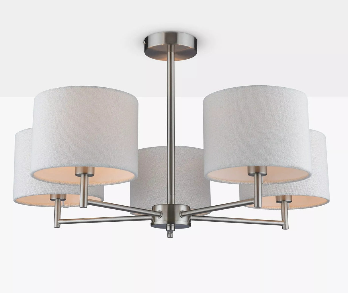 John Lewis Blakely 5-Arm Linen Shades Pendant Ceiling Light - Satin Chrome