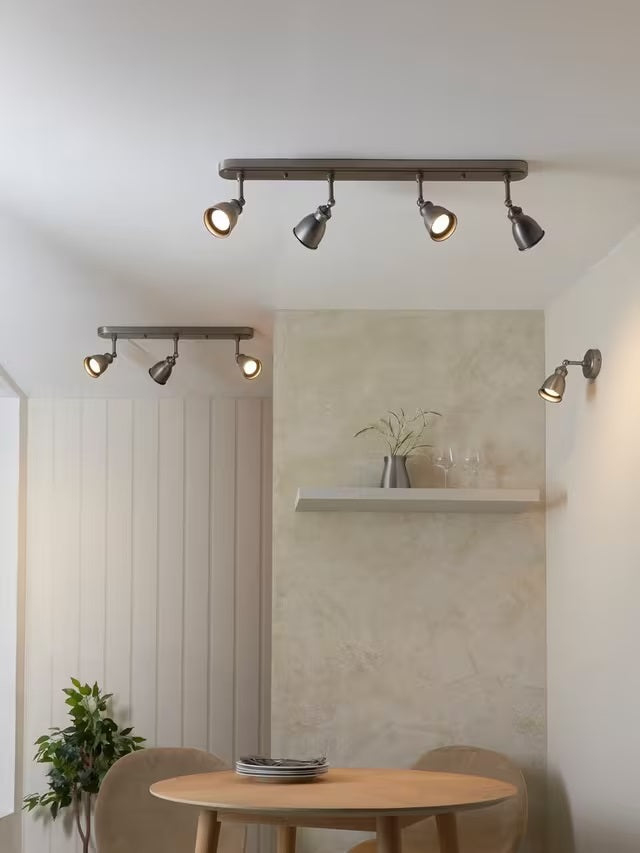 John Lewis Baldwin Adjustable 80cm Metallic 4 Spotlight Ceiling Bar - Pewter