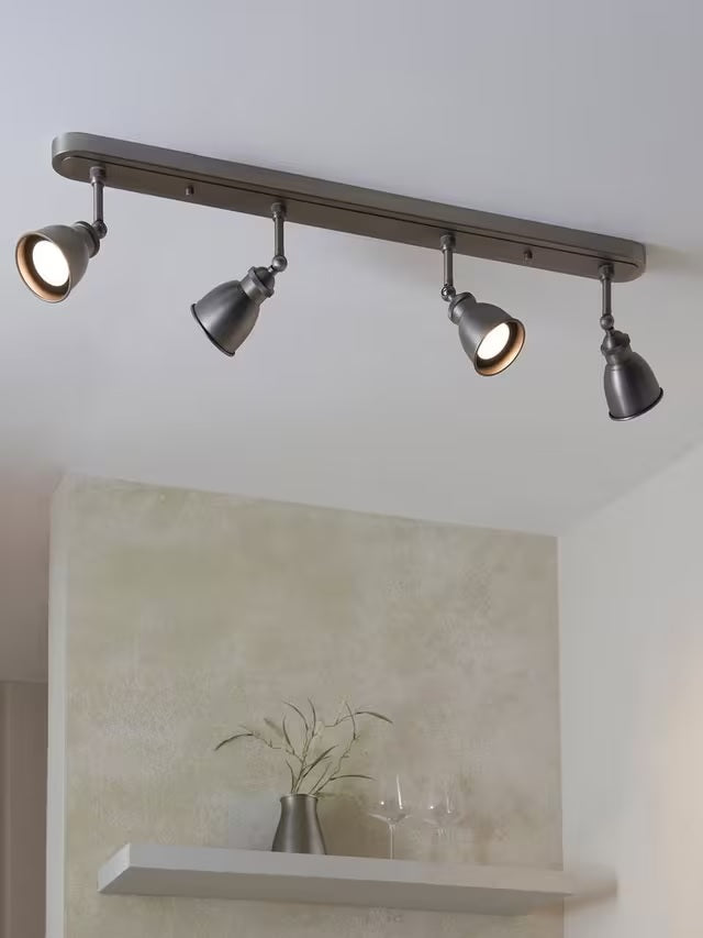 John Lewis Baldwin Adjustable 80cm Metallic 4 Spotlight Ceiling Bar - Pewter