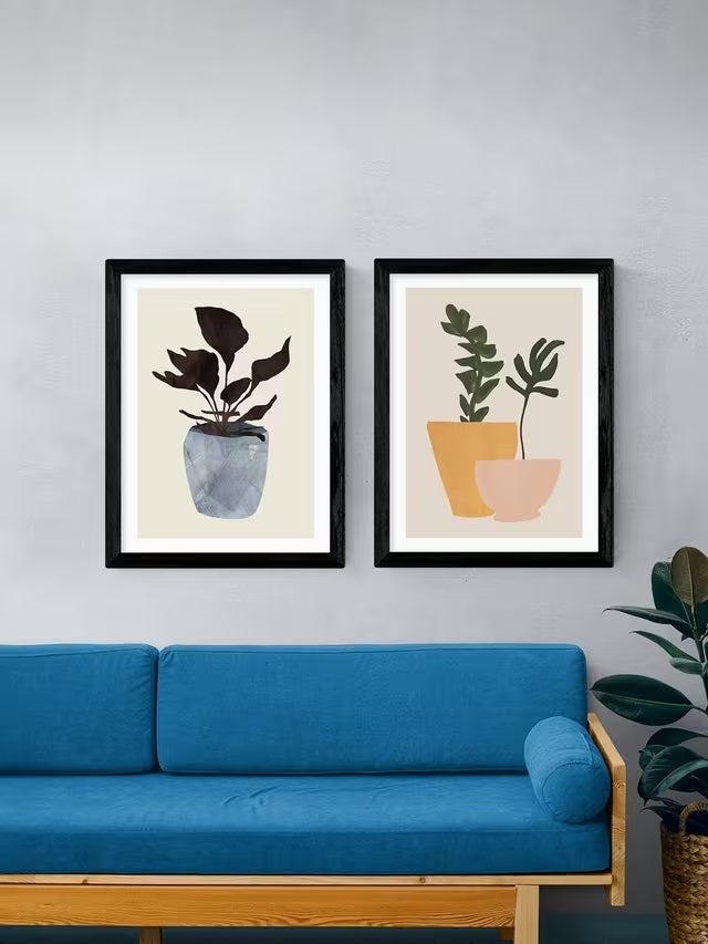 EAST END PRINTS Dan Hobday 'Plant Pot' Framed Prints 83 x 63cm - Black Frame