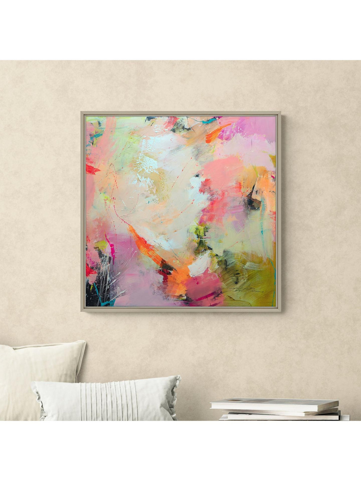 John Lewis Natasha Barnes 'Cherry Blossom' Abstract Framed Canvas 64 x 64cm