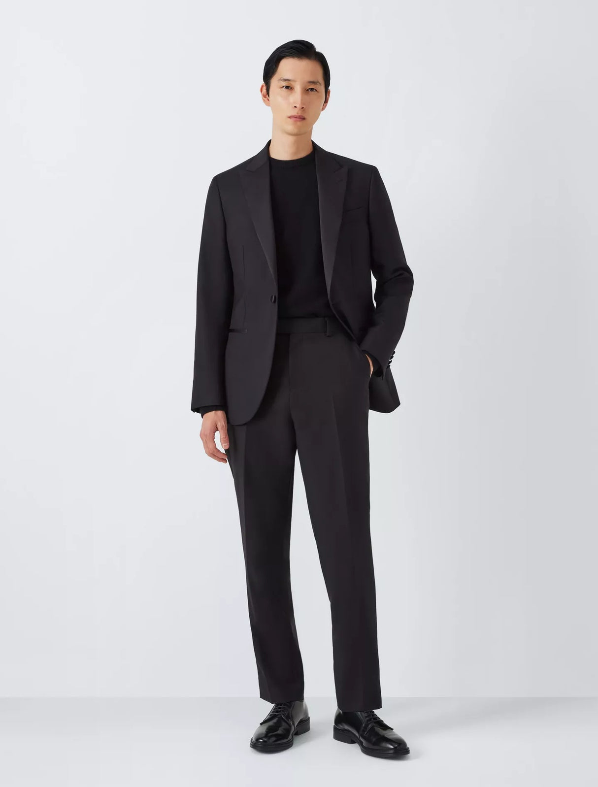 John Lewis Men's Basket Weave Regular Fit Peak Lapel Black Suit Jacket - 42R