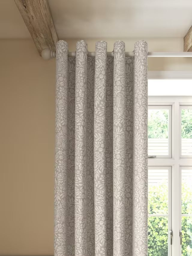 John Lewis Hidcote Weave Floral Pair Lined Eyelet Curtains 228 x 228cm Putty