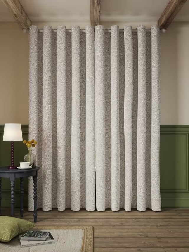 John Lewis Hidcote Weave Floral Pair Lined Eyelet Curtains 228 x 228cm Putty
