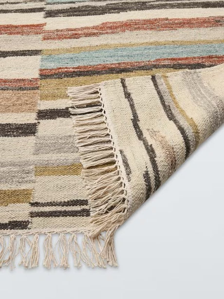 John Lewis Abstract Stripe Flatwoven Wool Rich Rug L150 x W90cm - Multi