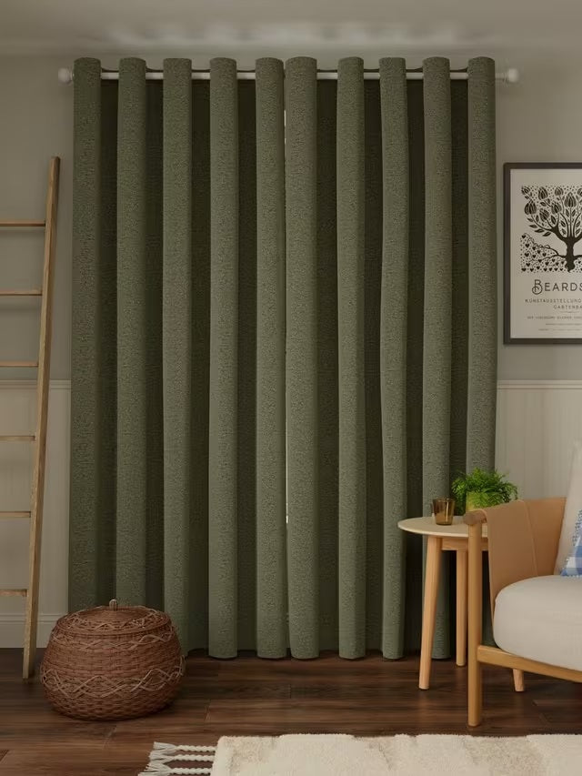 John Lewis Textured Boucle Lined Eyelet Curtains W167 x D182cm - Avocado