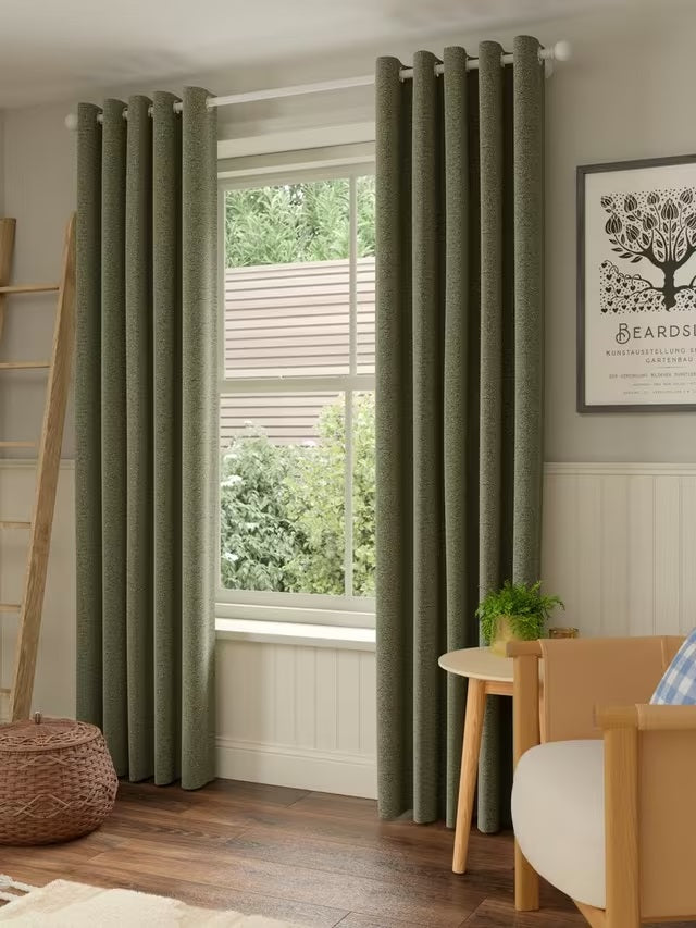 John Lewis Textured Boucle Lined Eyelet Curtains W167 x D182cm - Avocado