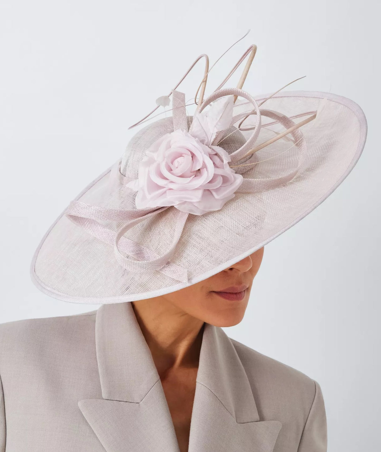 John Lewis Women's Penelope Large Upturn Flower & Quill Fascinator - Pink