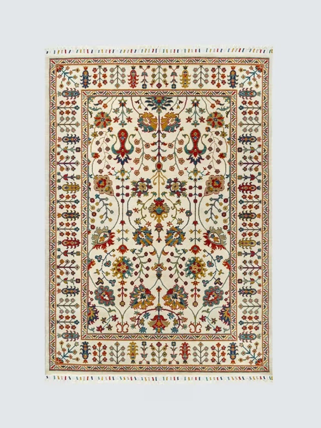 Gooch Luxury Amiri Traditional Wool Rich Rug L230 x W160cm - Ivory/Multi