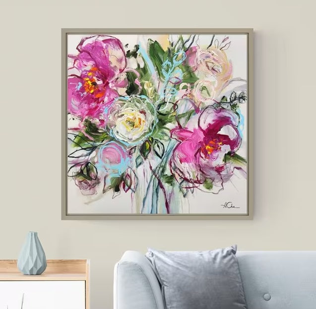 John Lewis Anna Cher Blossoms Whispers Framed Canvas Print 86 x 86cm - Pink