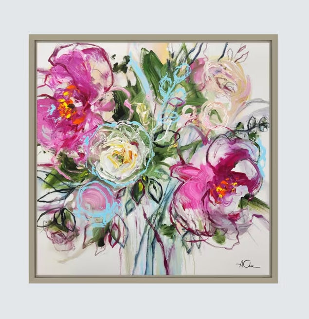 John Lewis Anna Cher Blossoms Whispers Framed Canvas Print 86 x 86cm - Pink