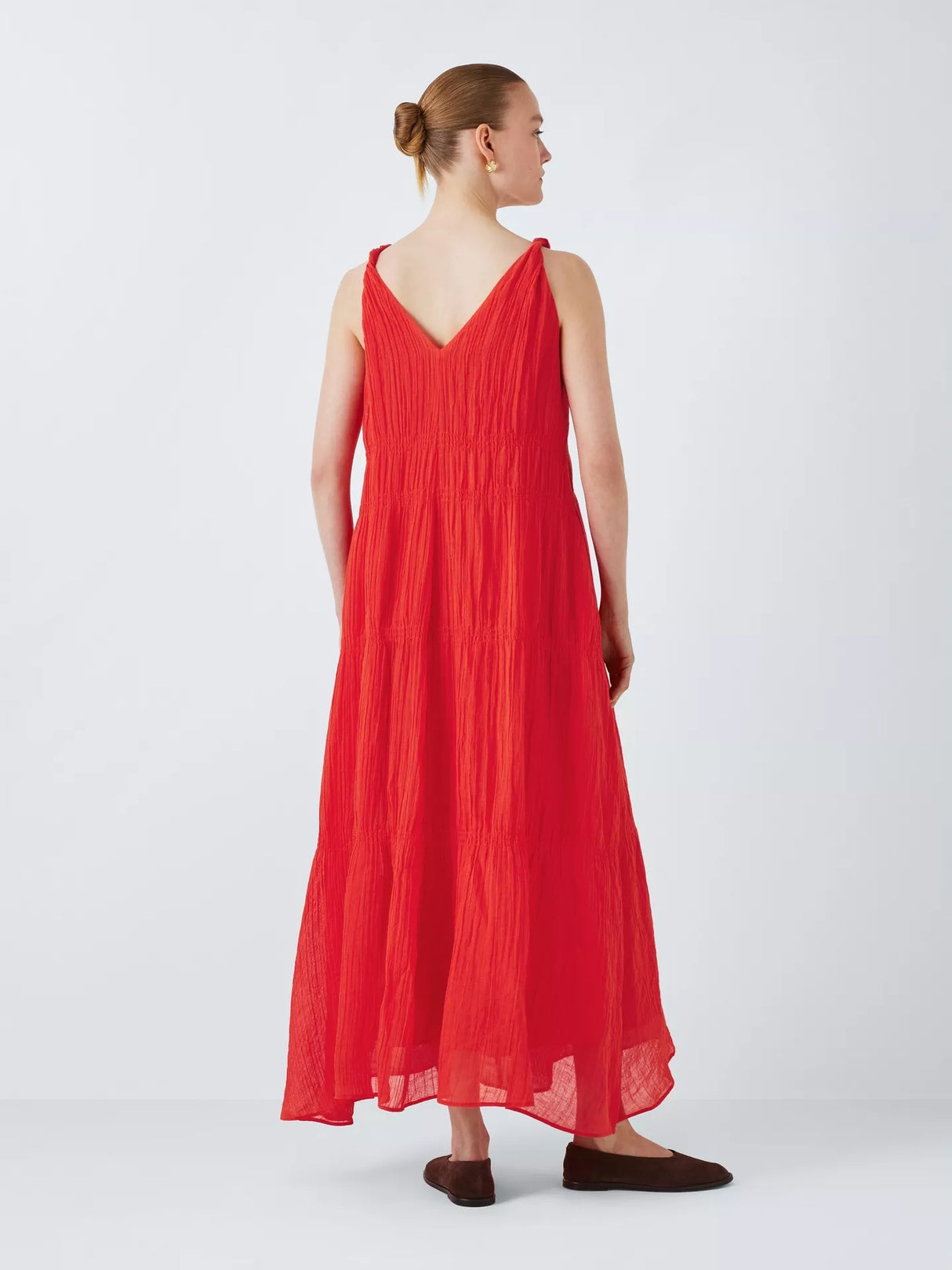 John Lewis Ramie Smocked Sleeveless Summer Cotton Maxi Dress - Coral UK 10