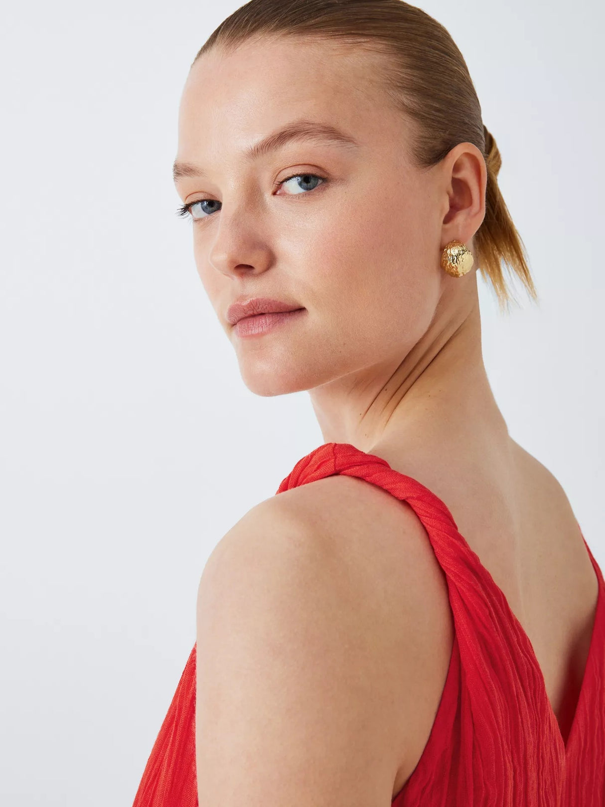 John Lewis Ramie Smocked Sleeveless Summer Cotton Maxi Dress - Coral UK 10