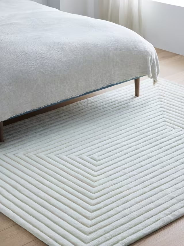 John Lewis Box Stripe Geometric Pure Wool Rug L180 x W120cm - White Ivory