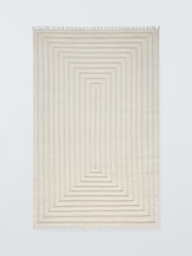 John Lewis Box Stripe Geometric Pure Wool Rug L180 x W120cm - White Ivory