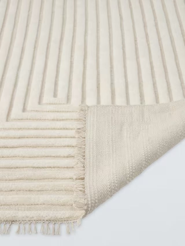 John Lewis Box Stripe Geometric Pure Wool Rug L180 x W120cm - White Ivory