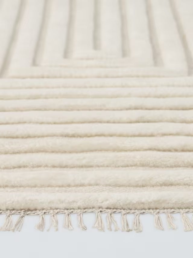 John Lewis Box Stripe Geometric Pure Wool Rug L180 x W120cm - White Ivory