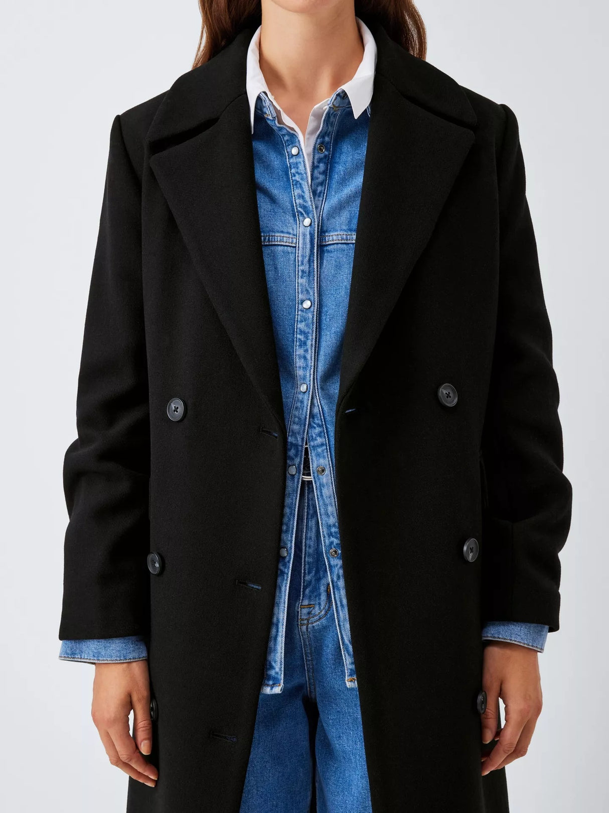 John Lewis Women's Double Breasted Button Wool Blend Coat - Black - UK 12