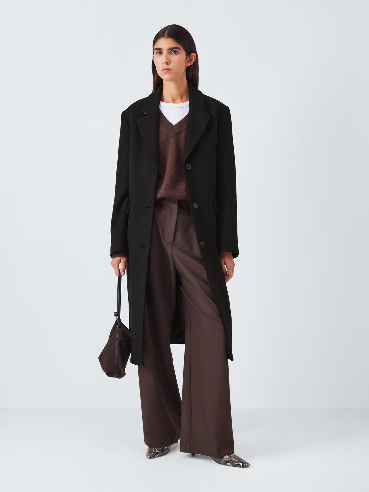 John Lewis Women's Long Single Breasted Wool Blend Coat - Black - UK 8