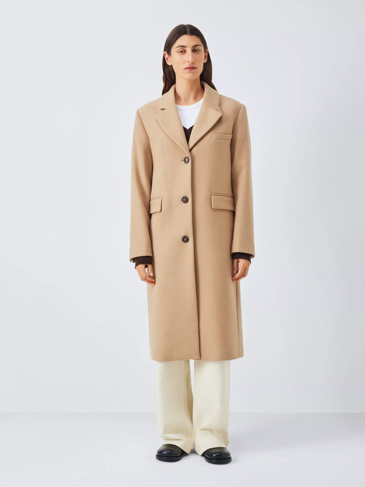 John Lewis Women's Single Breasted Knee Length Wool Blend Coat - Camel UK 12