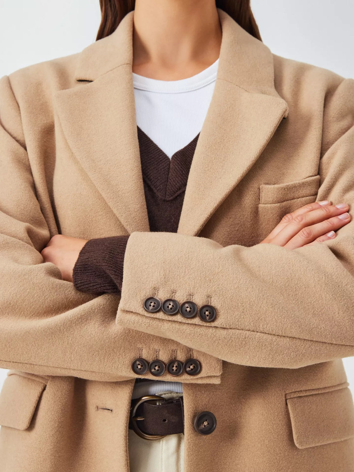 John Lewis Women's Single Breasted Knee Length Wool Blend Coat - Camel UK 12