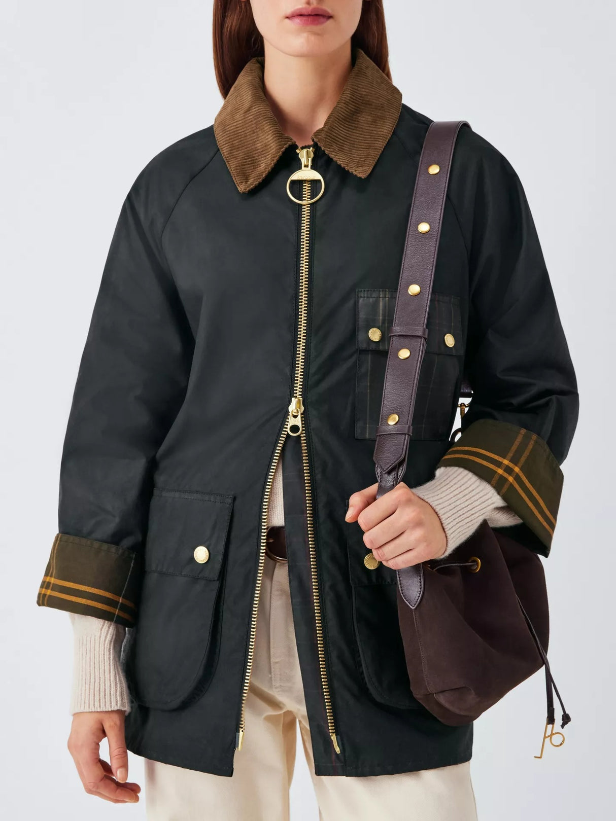 Barbour Women's Earlston Straight Cut Waxed Cotton Jacket - Black/Multi UK 8