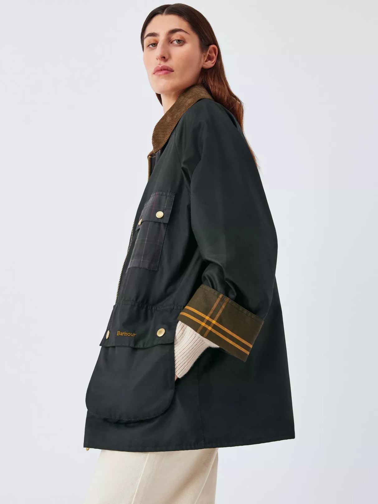 Barbour Women's Earlston Straight Cut Waxed Cotton Jacket - Black/Multi UK 8