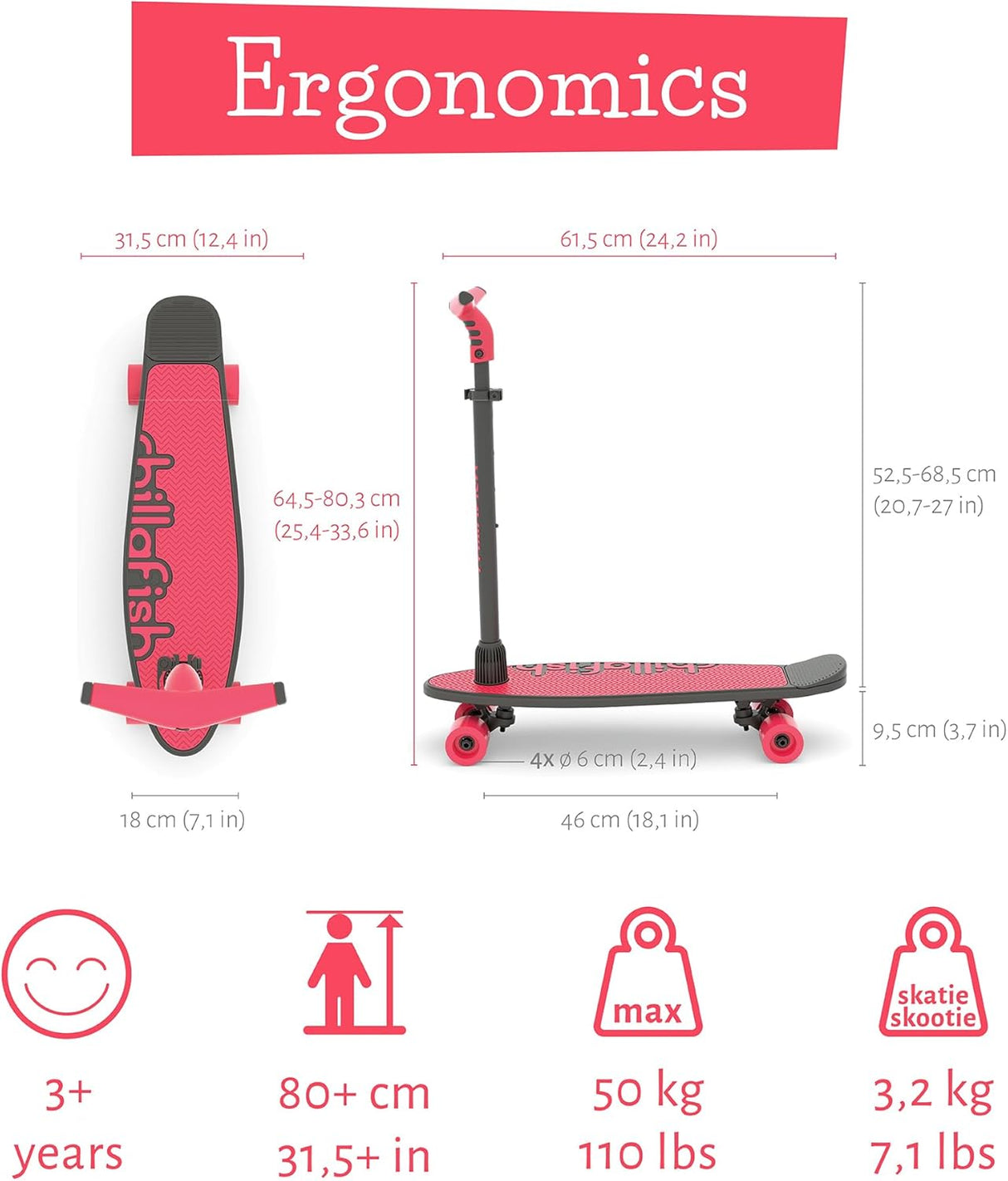 Chillafish Skateskootie 4 Wheel 2-in-1 Scooter & Skateboard - Coral Pink