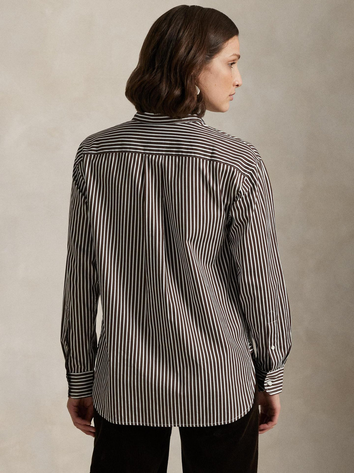 Ralph Lauren Womens Cotton Relaxed Fit Striped Shirt Brown/White - Size L