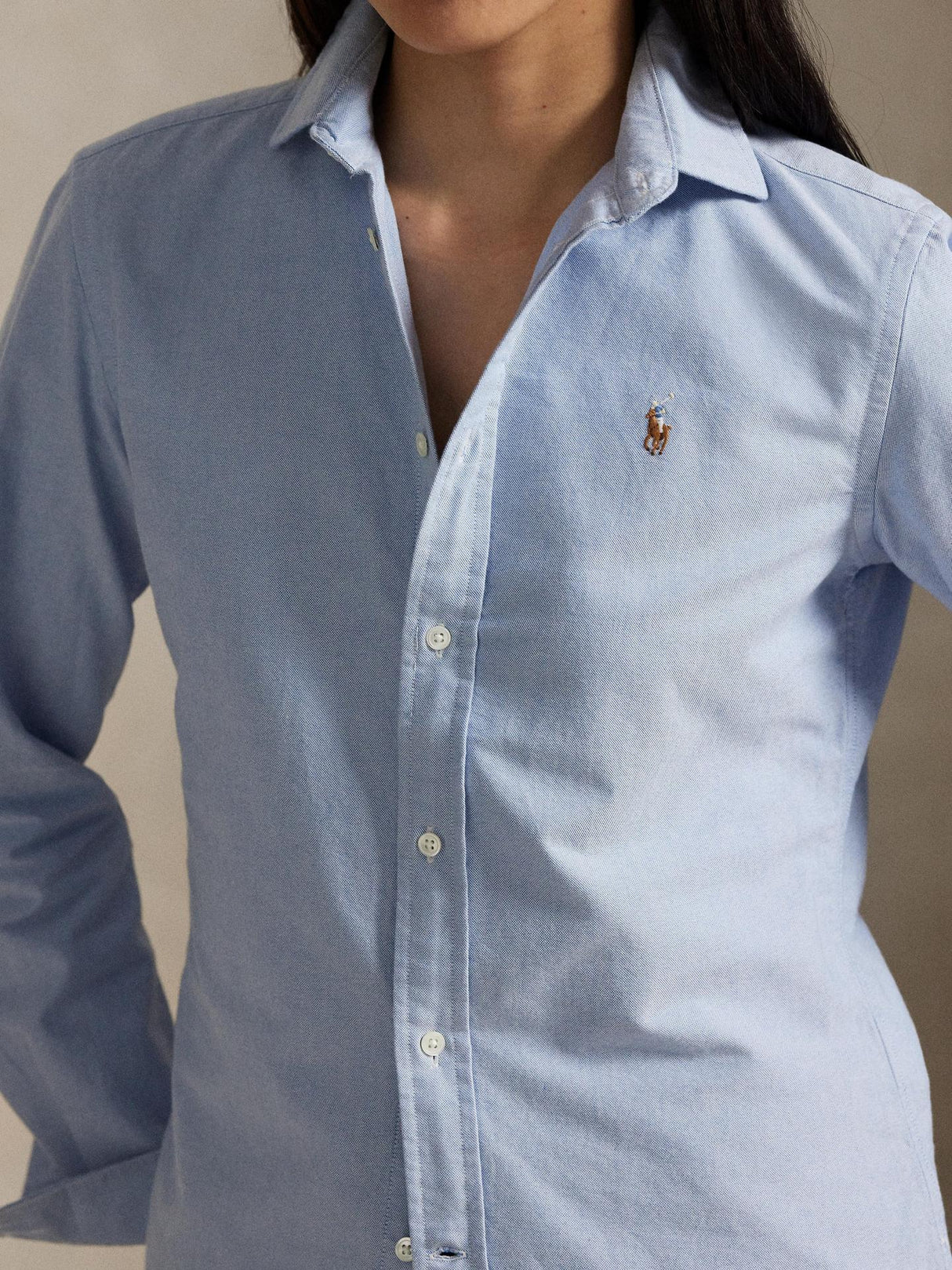 Ralph Lauren Classic Womens Cotton Slim Fit Oxford Shirt Light Blue - Size 6