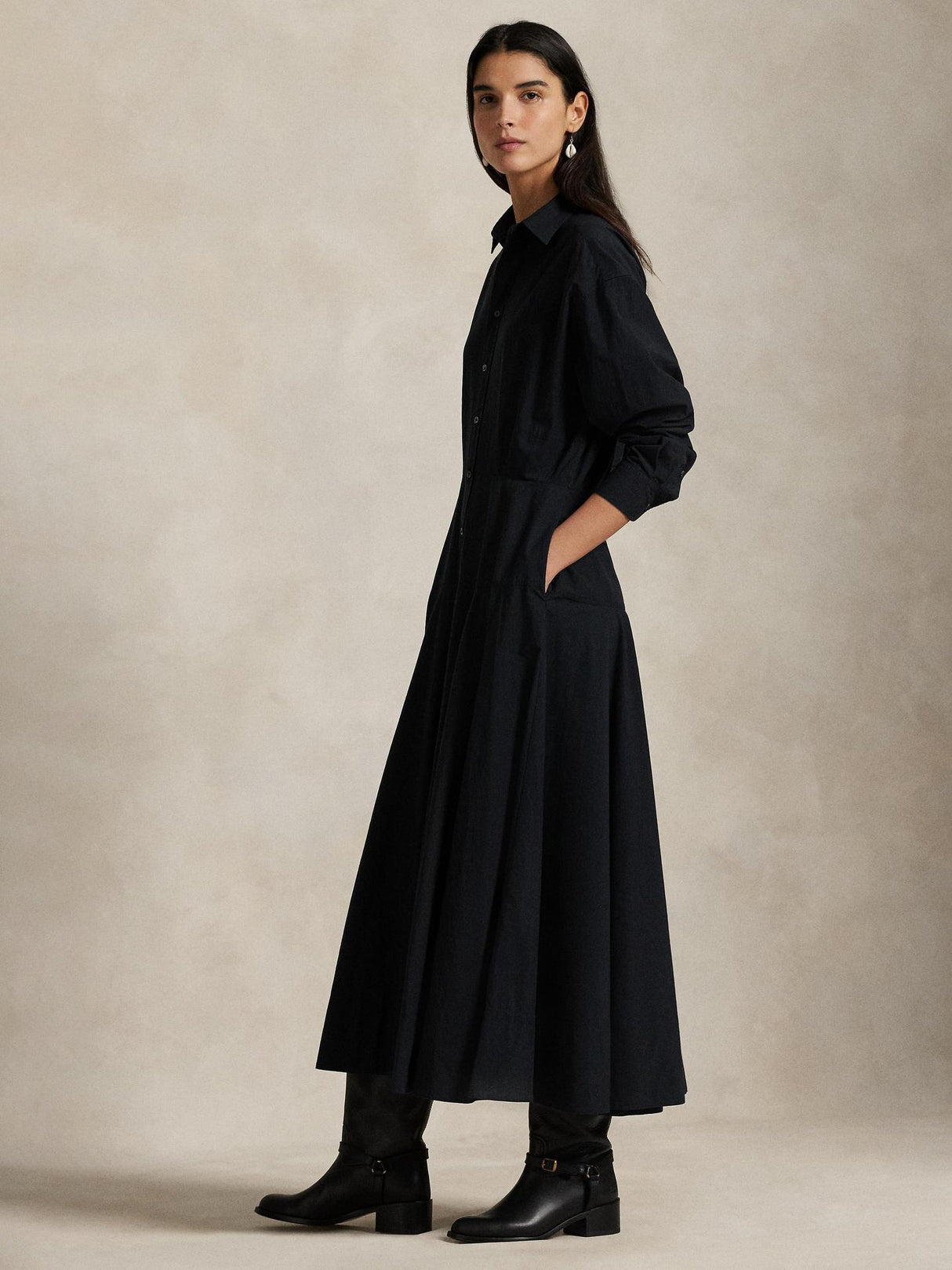 Ralph Lauren Womens Panelled Cotton Canvas Shirt Dress Polo Black - Size 8