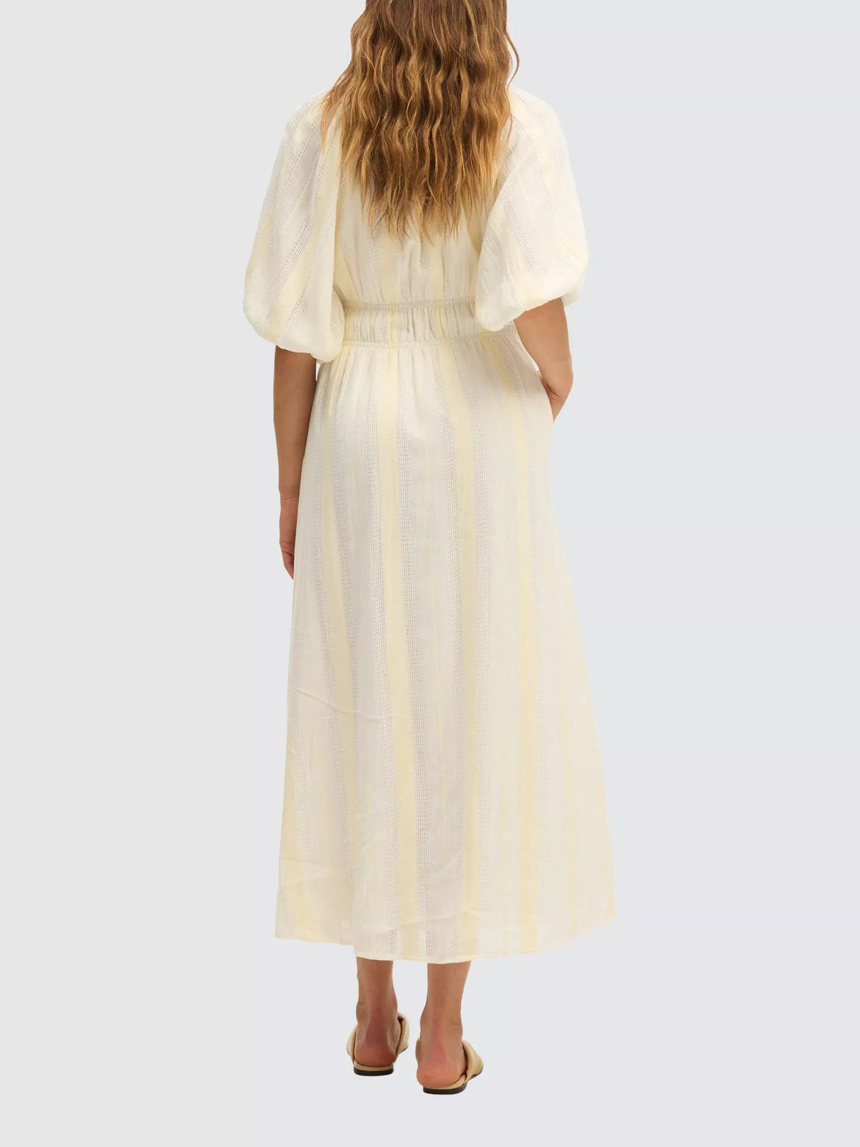 SUMMERY Copenhagen Bella Elasticated Waist Maxi Dress - Ecru White - Size S