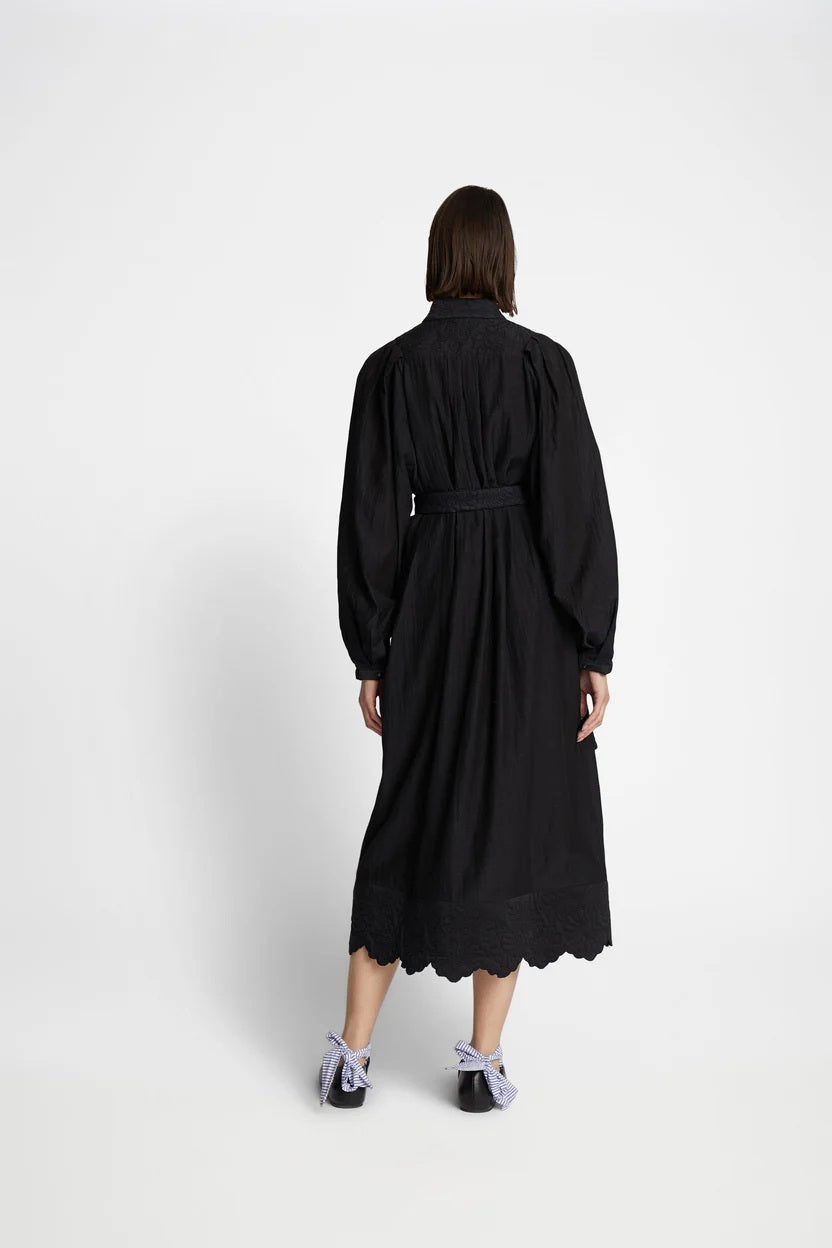 MUNTHE Fonxo Embroidered V-Neck Cotton Blend Midi Dress - Black - Size 40