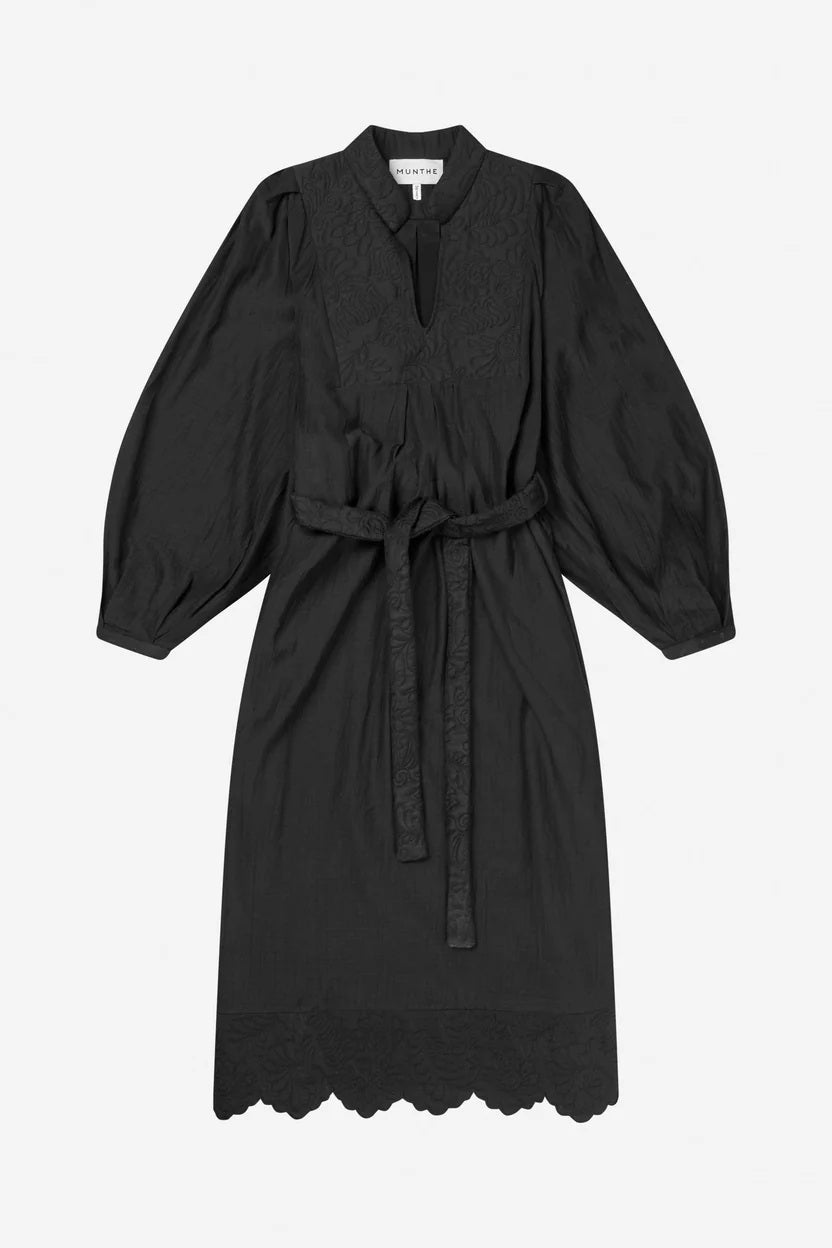 MUNTHE Fonxo Embroidered V-Neck Cotton Blend Midi Dress - Black - Size 40
