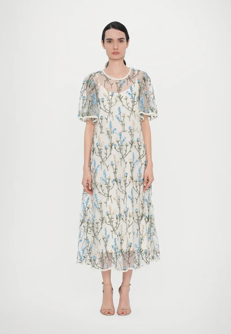 MUNTHE Urilanca Transparent/Multi Short Sleeve Floral Sequin Dress - Size 38