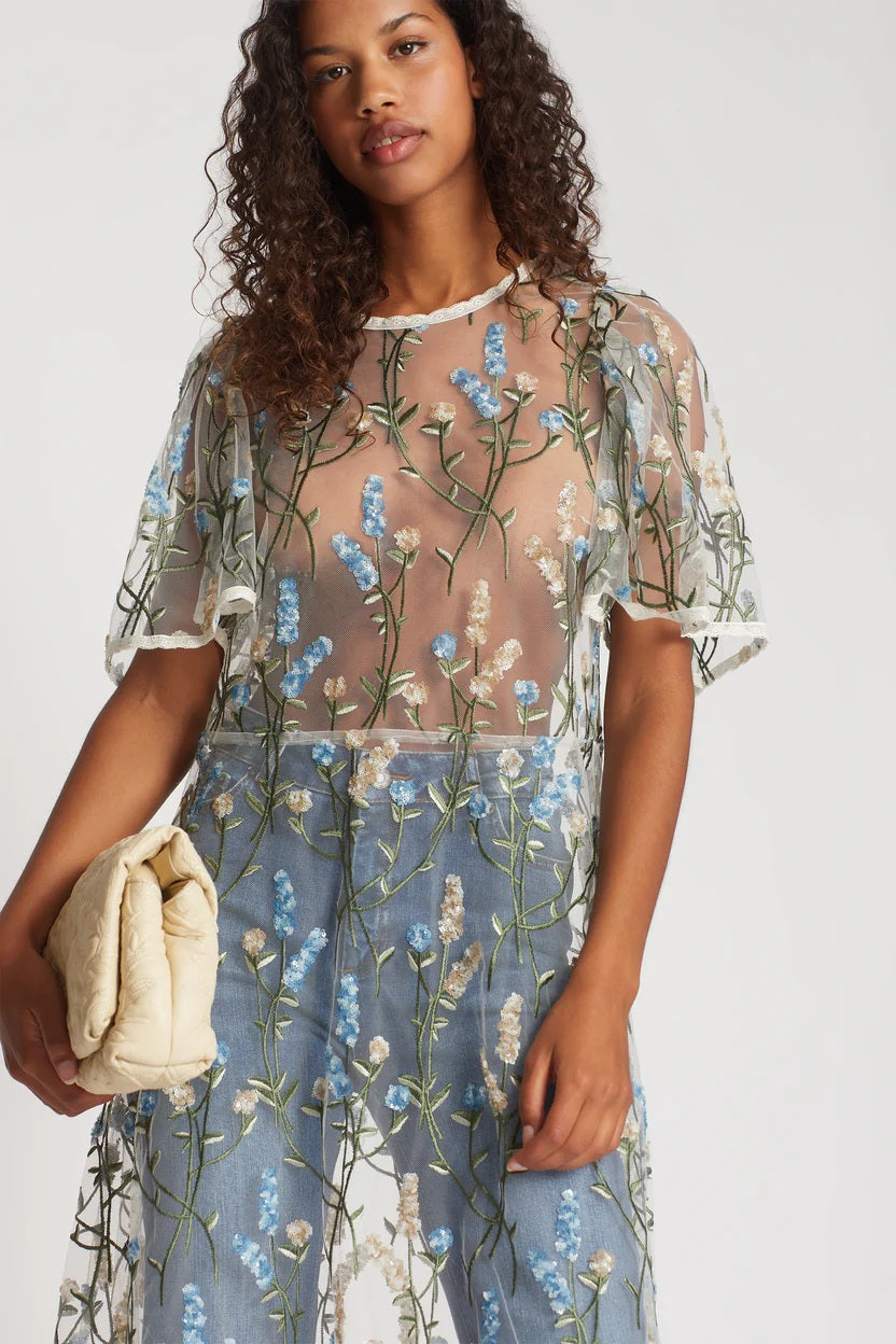 MUNTHE Urilanca Transparent/Multi Short Sleeve Floral Sequin Dress - Size 38