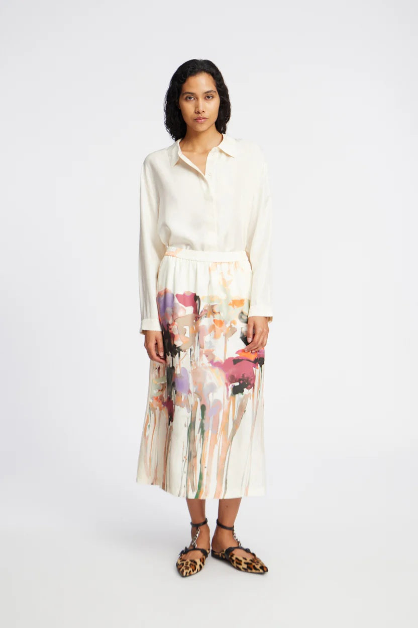 MUNTHE Aruma Abstract Silk Midi Skirt with Pockets - Multi - EU 38/UK 10