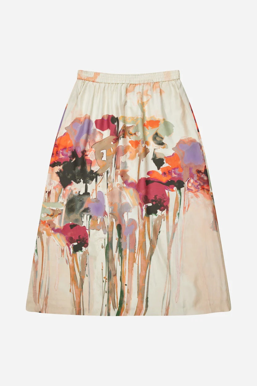 MUNTHE Aruma Abstract Silk Midi Skirt with Pockets - Multi - EU 38/UK 10