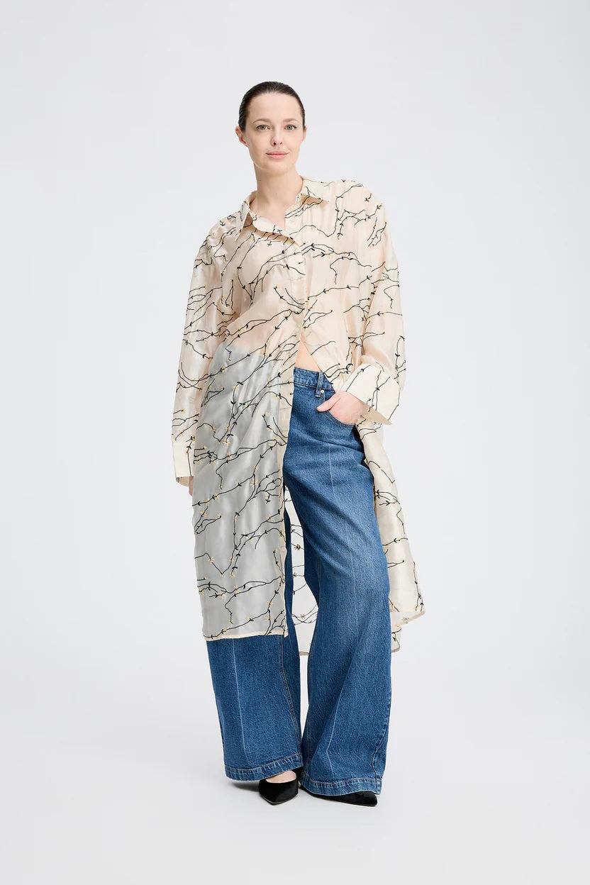 MUNTHE Pryor Floral Embroidered Button Midi Shirt Dress - Cream - Size 38