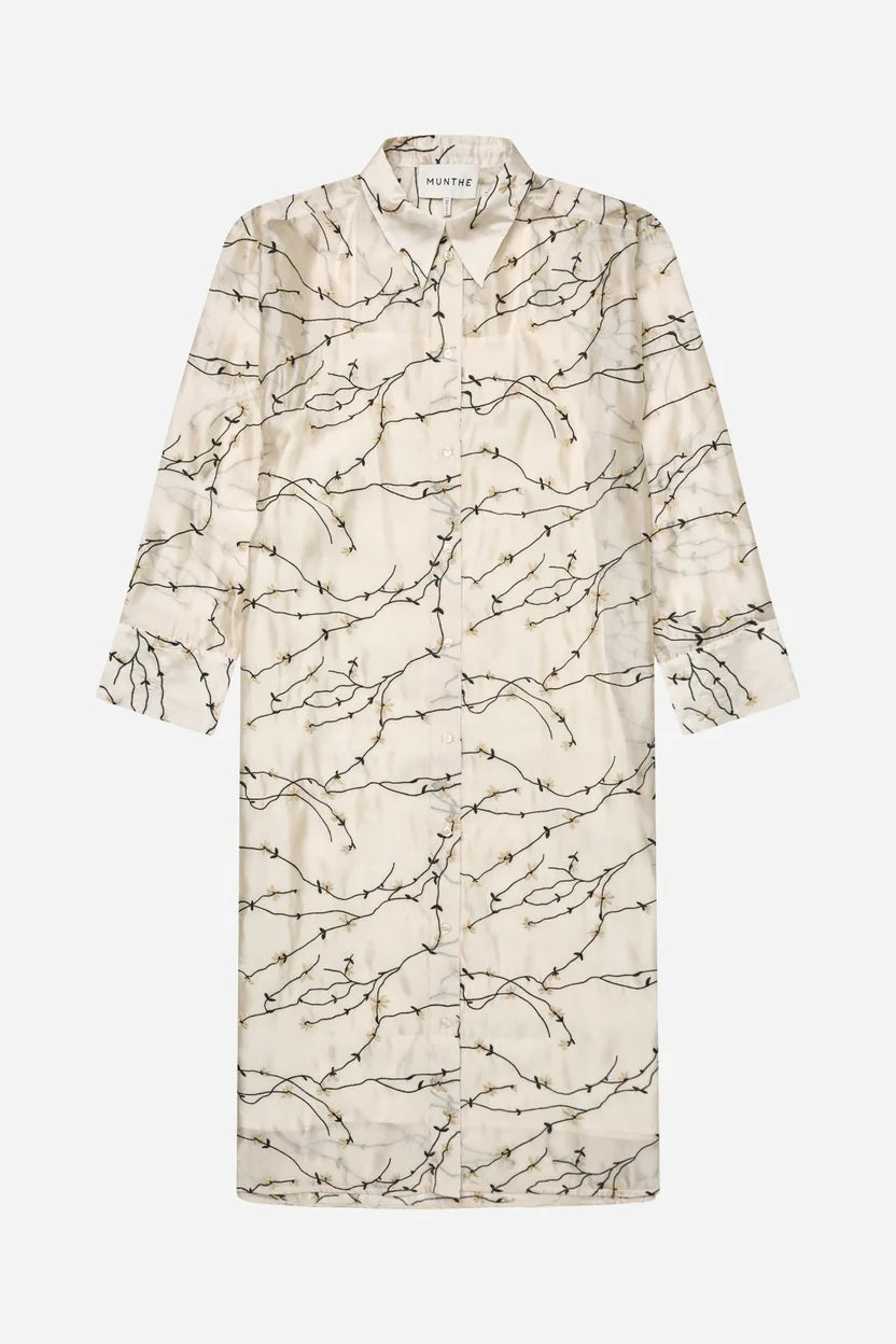 MUNTHE Pryor Floral Embroidered Button Midi Shirt Dress - Cream - Size 38