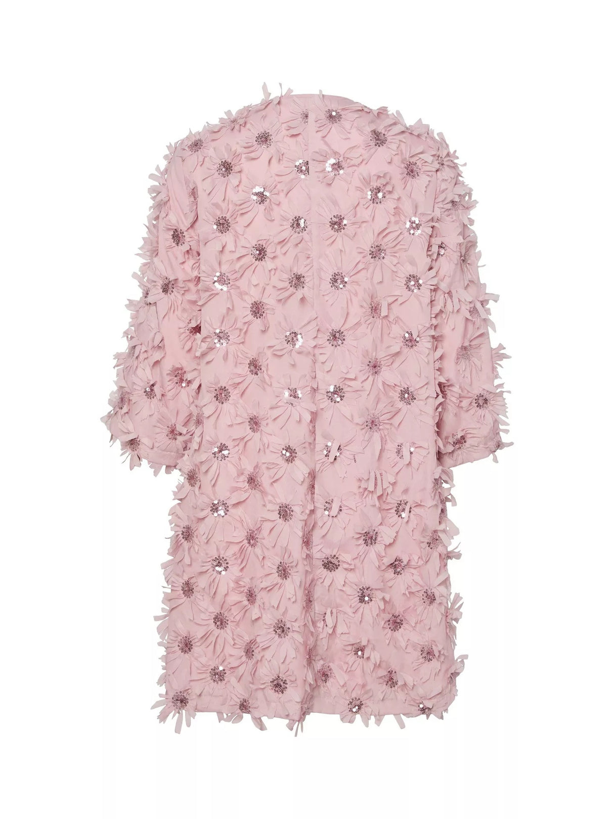 YAS Abelone Flower Applique Three Quarter Sleeve Mini Dress - Pink - UK 8