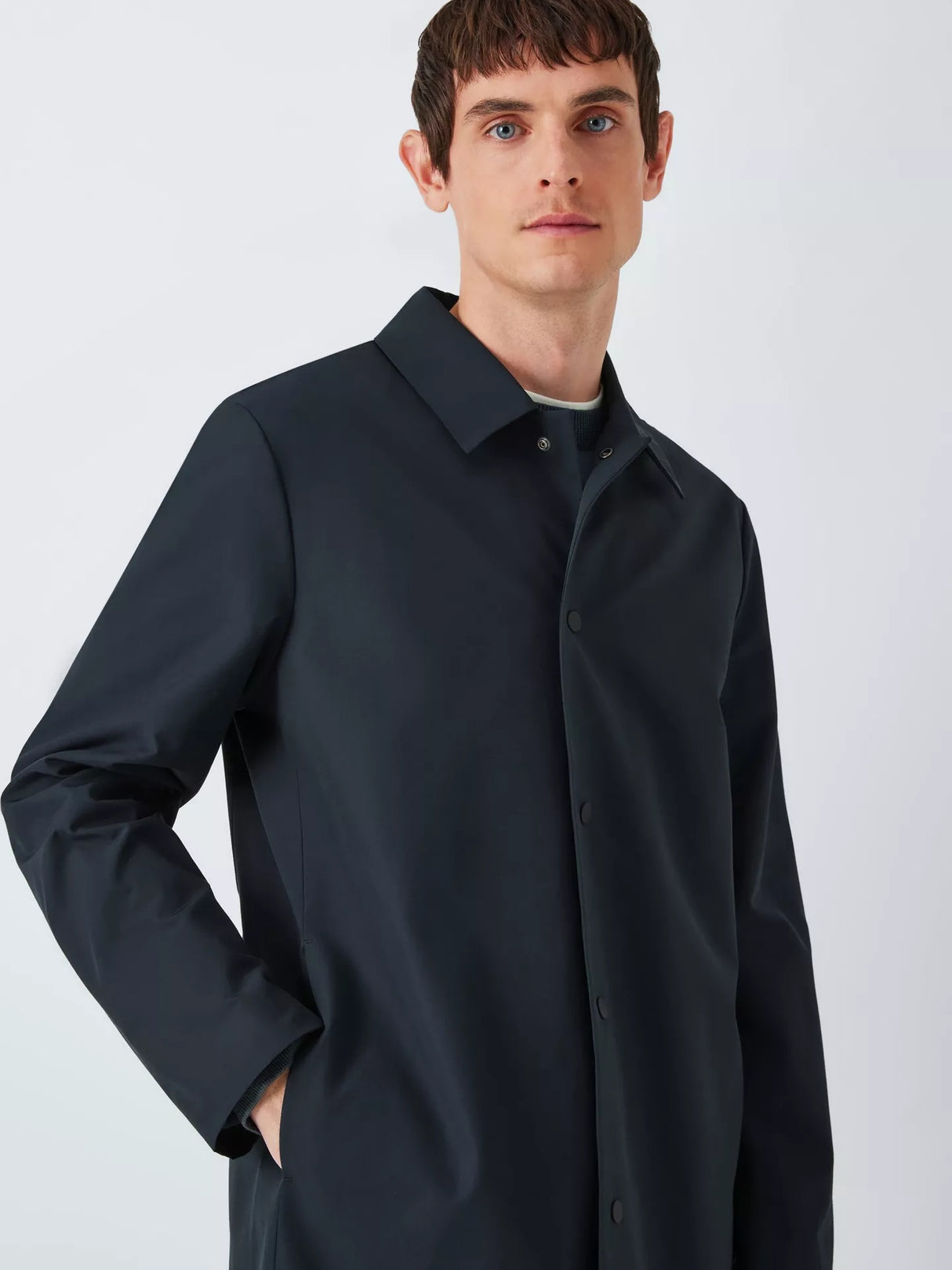 Kin Men's Tech Classic Mid-Length Cotton Blend Mac Coat - Navy Blue - Small