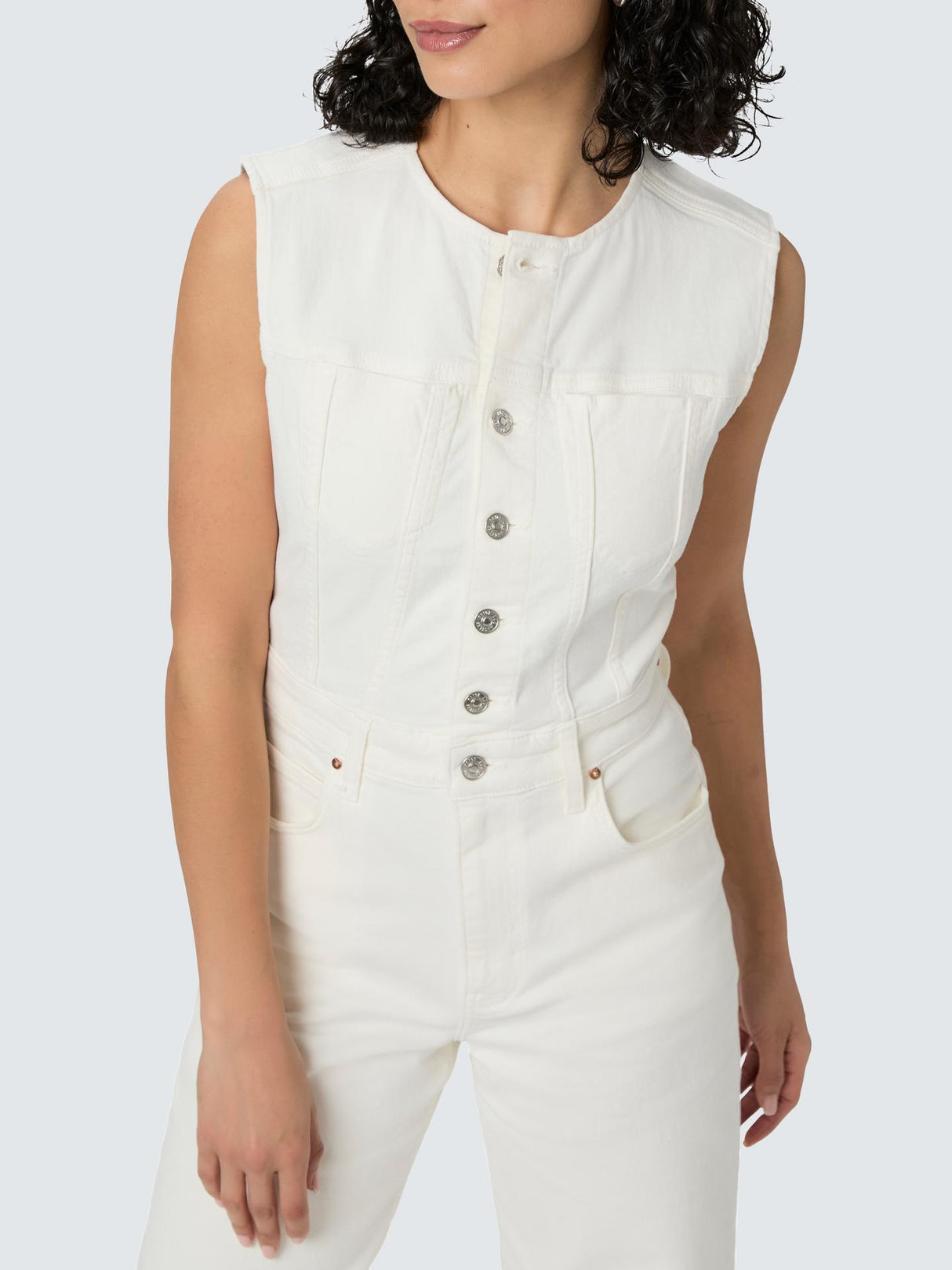 PAIGE Cirie Womens Sleeveless Cotton Denim Ankle Jumpsuit White - Size 6