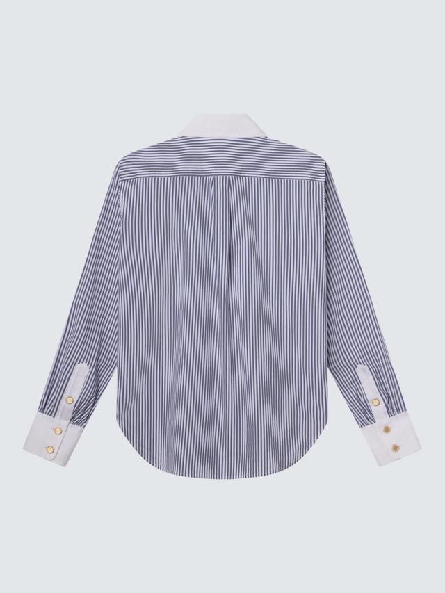 Frame The Borrowed Womens Cotton Blend Stripe Shirt - Blue/White - Size L