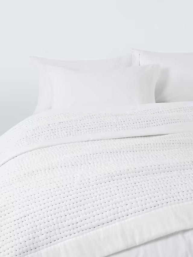 John Lewis Kantha Textured Gauze Stitch Cotton Bedspread 220 x 220cm - White
