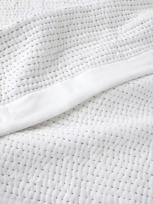 John Lewis Kantha Textured Gauze Stitch Cotton Bedspread 220 x 220cm - White
